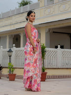 Jyoti Fashion Women's Pink Chinon Digital Print with Mirror Saree with Blouse | Grocsy