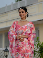 Jyoti Fashion Women's Pink Chinon Digital Print with Mirror Saree with Blouse | Grocsy