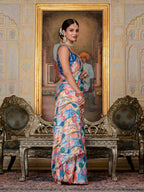 Jyoti Fashion Women's Multicolor Chinon Digital Print with Mirror Saree with Blouse | Grocsy