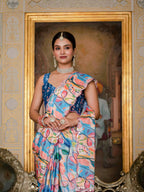 Jyoti Fashion Women's Multicolor Chinon Digital Print with Mirror Saree with Blouse | Grocsy