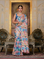 Jyoti Fashion Women's Multicolor Chinon Digital Print with Mirror Saree with Blouse | Grocsy