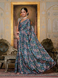 Jyoti Fashion Women's Morpich Chinon Digital Print with Mirror Saree with Blouse | Grocsy