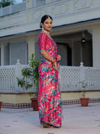 Jyoti Fashion Women's Rani Pink Chinon Digital Print with Mirror Saree with Blouse | Grocsy