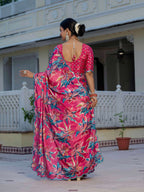 Jyoti Fashion Women's Rani Pink Chinon Digital Print with Mirror Saree with Blouse | Grocsy