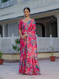 Jyoti Fashion Women's Rani Pink Chinon Digital Print with Mirror Saree with Blouse | Grocsy