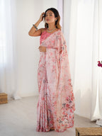Jyoti Fashion Women's Pink Chinon Digital Printed Designer Saree with Blouse | Grocsy