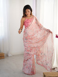 Jyoti Fashion Women's Pink Chinon Digital Printed Designer Saree with Blouse | Grocsy