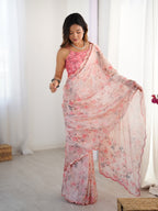 Jyoti Fashion Women's Pink Chinon Digital Printed Designer Saree with Blouse | Grocsy
