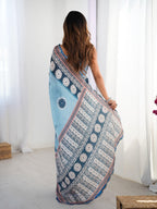 Jyoti Fashion Women's Sky Blue Chinon Digital Printed Designer Saree with Blouse | Grocsy