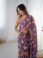 Jyoti Fashion Women's Multicolor Chinon Digital Printed Designer Saree with Blouse | Grocsy