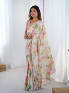 Jyoti Fashion Women's Multicolor Chinon Digital Printed Designer Saree with Blouse | Grocsy