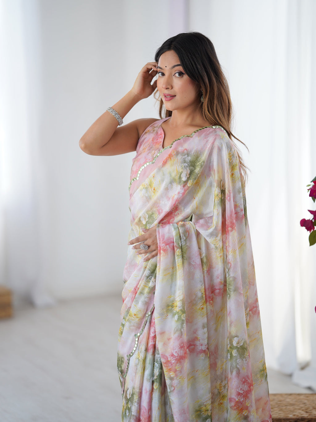Jyoti Fashion Women's Multicolor Chinon Digital Printed Designer Saree with Blouse | Grocsy