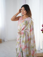 Jyoti Fashion Women's Multicolor Chinon Digital Printed Designer Saree with Blouse | Grocsy