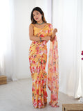Jyoti Fashion Women's Yellow Chinon Digital Printed Designer Saree with Blouse | Grocsy