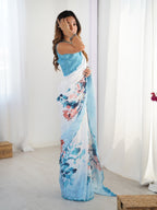 Jyoti Fashion Women's Sky Blue Chinon Digital Printed Designer Saree with Blouse | Grocsy