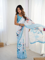 Jyoti Fashion Women's Sky Blue Chinon Digital Printed Designer Saree with Blouse | Grocsy
