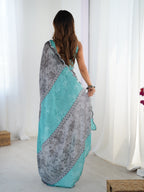 Jyoti Fashion Women's Grey Chinon Digital Printed Designer Saree with Blouse | Grocsy