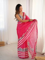 Jyoti Fashion Women's Pink Chinon Digital Printed Designer Saree with Blouse | Grocsy