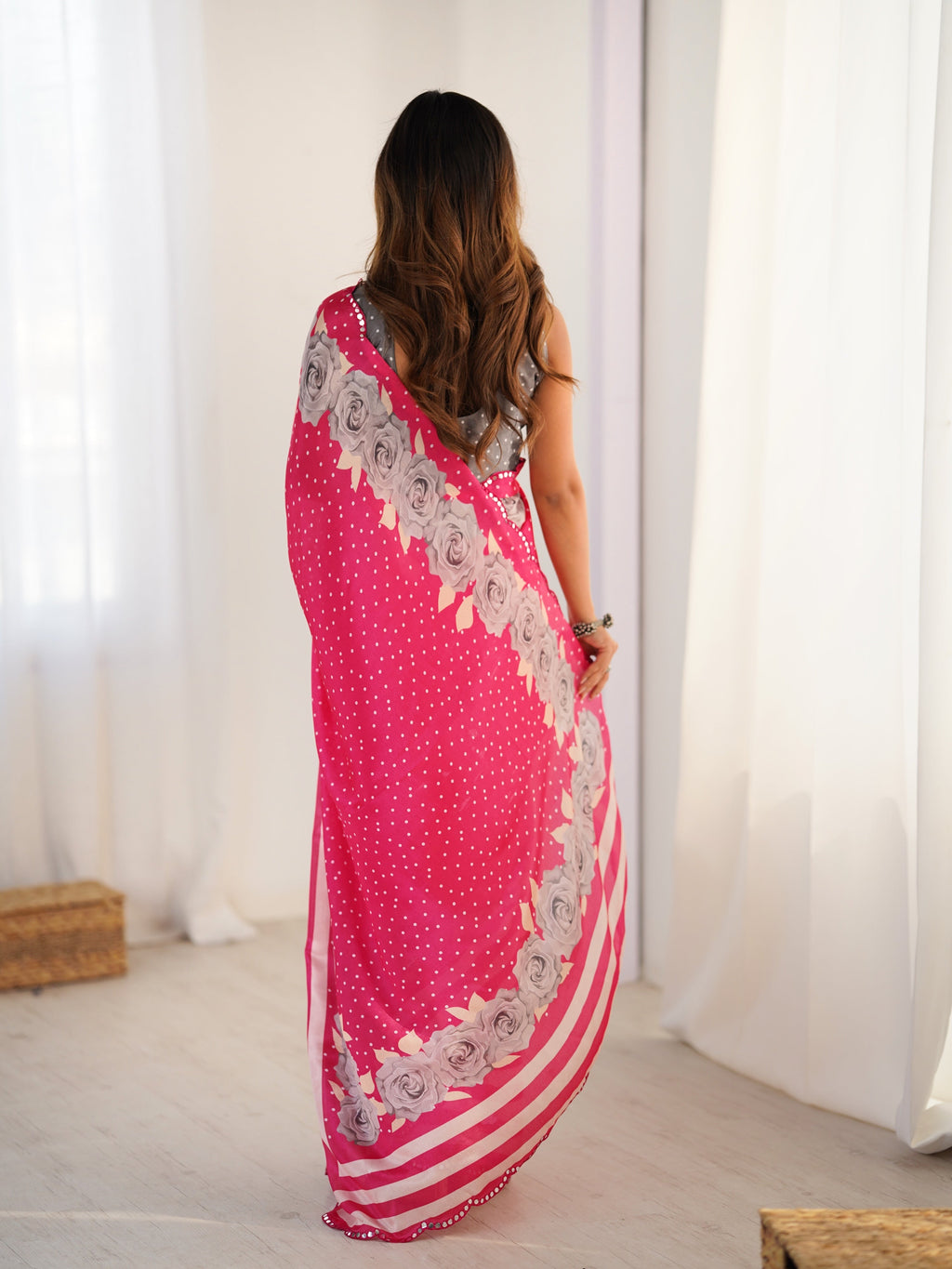 Jyoti Fashion Women's Pink Chinon Digital Printed Designer Saree with Blouse | Grocsy