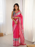 Jyoti Fashion Women's Pink Chinon Digital Printed Designer Saree with Blouse | Grocsy