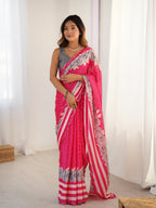 Jyoti Fashion Women's Pink Chinon Digital Printed Designer Saree with Blouse | Grocsy