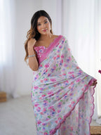 Jyoti Fashion Women's Multicolor Chinon Digital Printed Designer Saree with Blouse | Grocsy