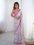 Jyoti Fashion Women's Multicolor Chinon Digital Printed Designer Saree with Blouse | Grocsy