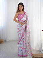 Jyoti Fashion Women's Multicolor Chinon Digital Printed Designer Saree with Blouse | Grocsy