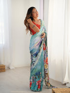 Jyoti Fashion Women's Multicolor Chinon Digital Printed Designer Saree with Blouse | Grocsy