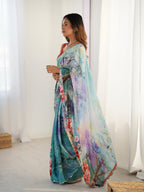 Jyoti Fashion Women's Multicolor Chinon Digital Printed Designer Saree with Blouse | Grocsy