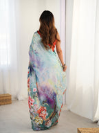 Jyoti Fashion Women's Multicolor Chinon Digital Printed Designer Saree with Blouse | Grocsy
