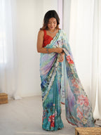 Jyoti Fashion Women's Multicolor Chinon Digital Printed Designer Saree with Blouse | Grocsy