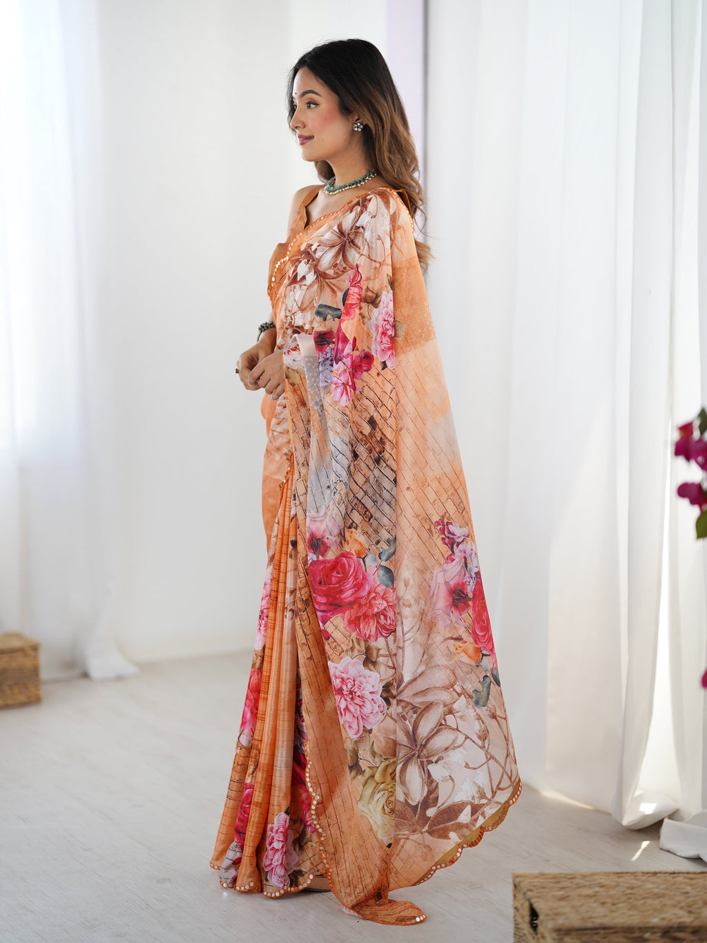 Jyoti Fashion Women's Multicolor Chinon Digital Printed Designer Saree with Blouse | Grocsy