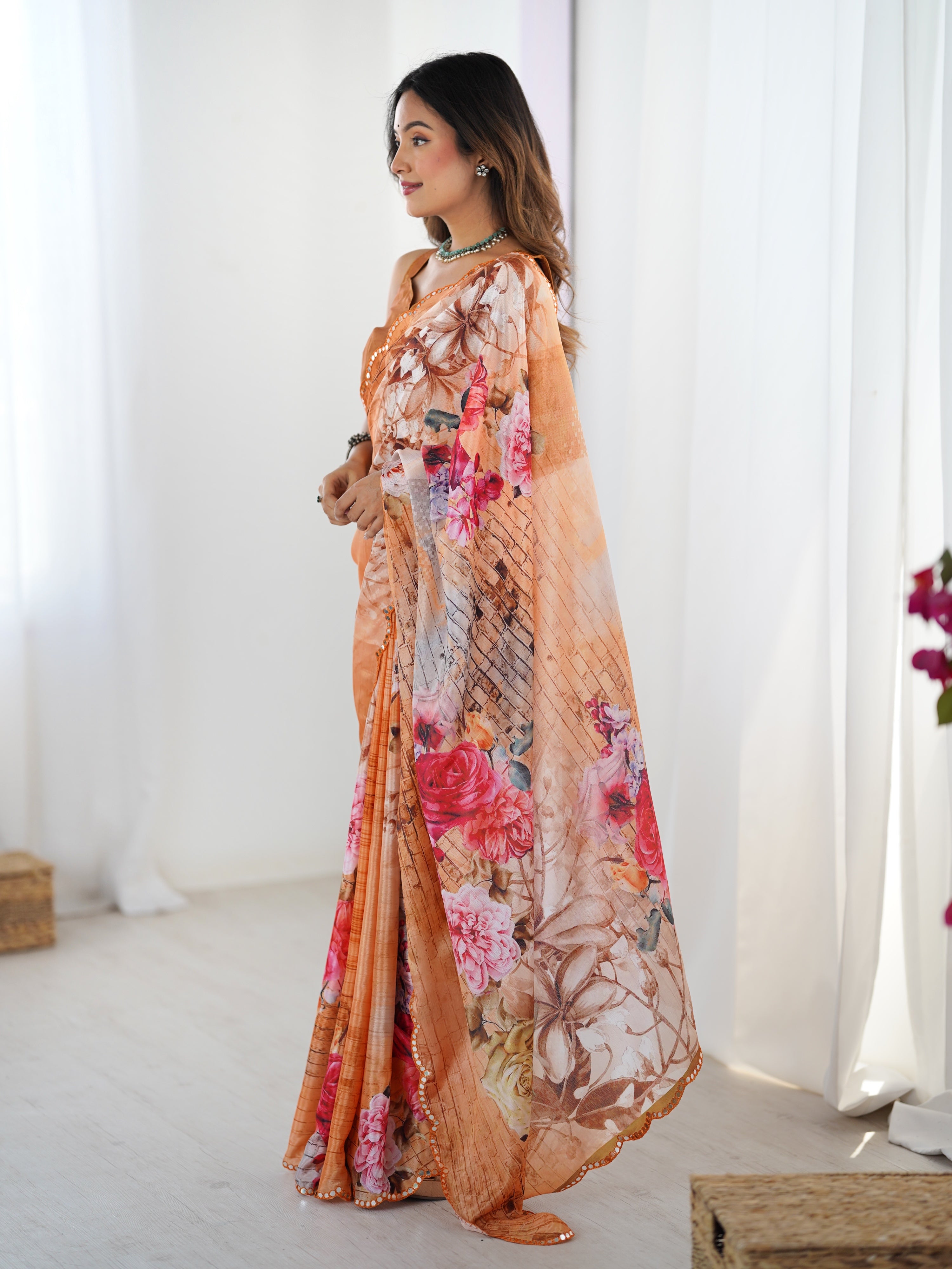 Jyoti Fashion Women's Multicolor Chinon Digital Printed Designer Saree with Blouse | Grocsy
