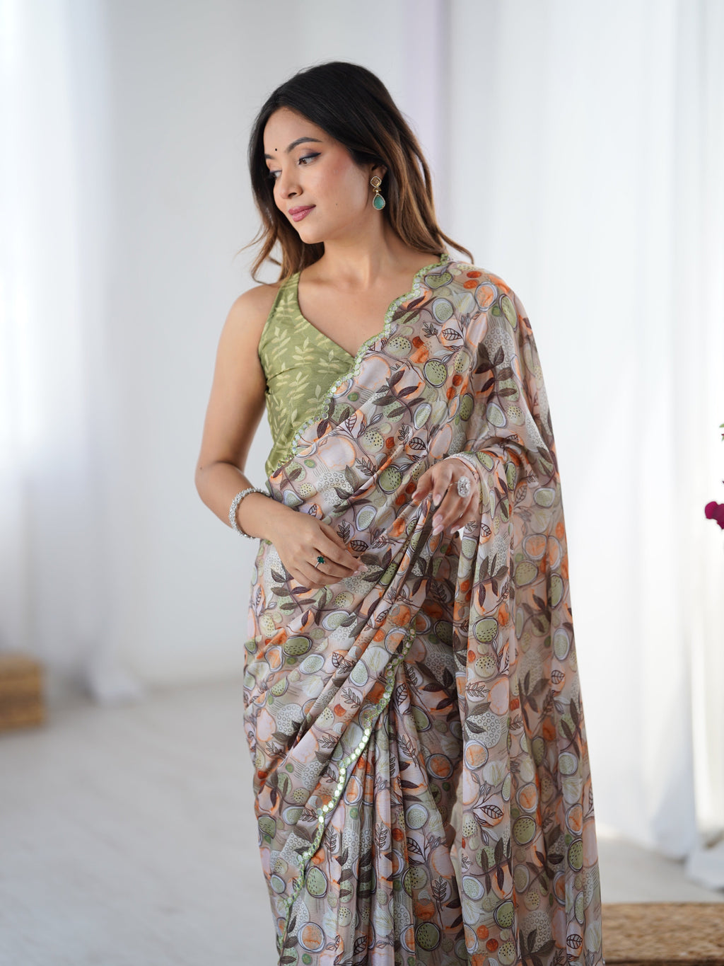 Jyoti Fashion Women's Multicolor Chinon Digital Printed Designer Saree with Blouse | Grocsy
