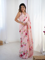 Jyoti Fashion Women's Baby Pink Chinon Digital Printed Designer Saree with Blouse | Grocsy