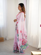 Jyoti Fashion Women's Pink Chinon Digital Printed Designer Saree with Blouse | Grocsy