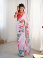 Jyoti Fashion Women's Pink Chinon Digital Printed Designer Saree with Blouse | Grocsy