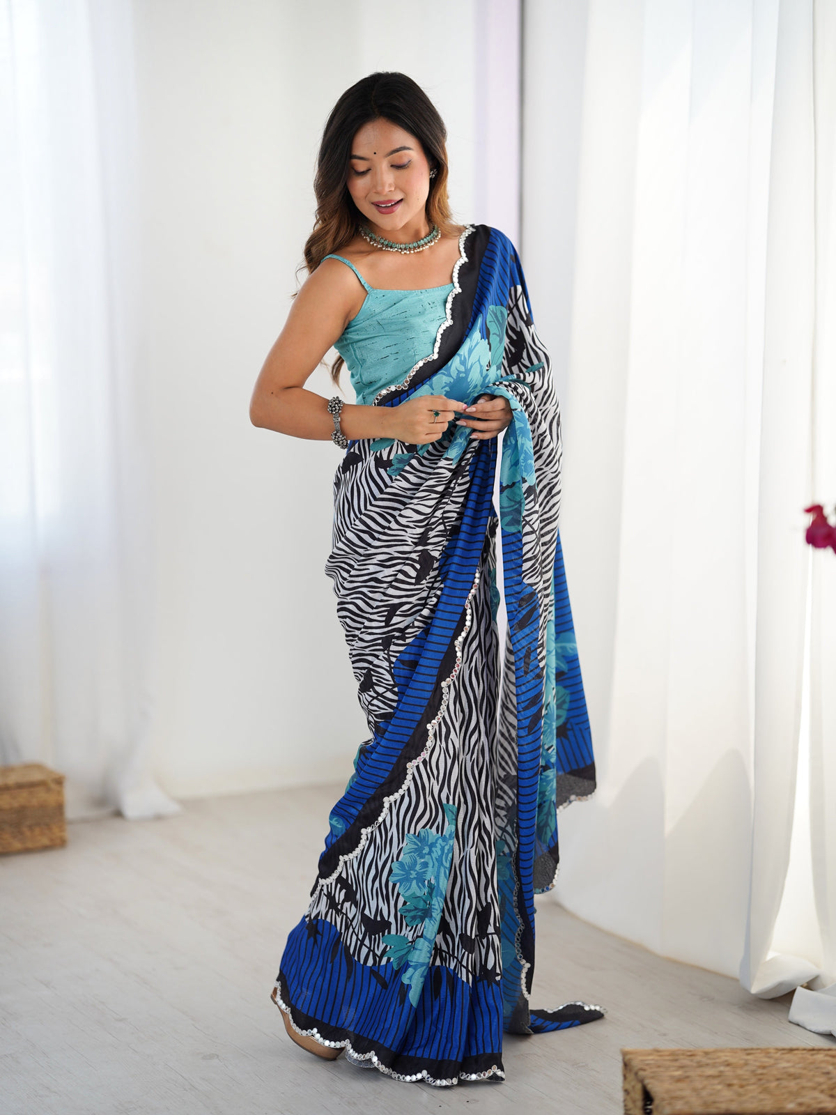 Jyoti Fashion Women's Multicolor Chinon Digital Printed Designer Saree with Blouse | Grocsy