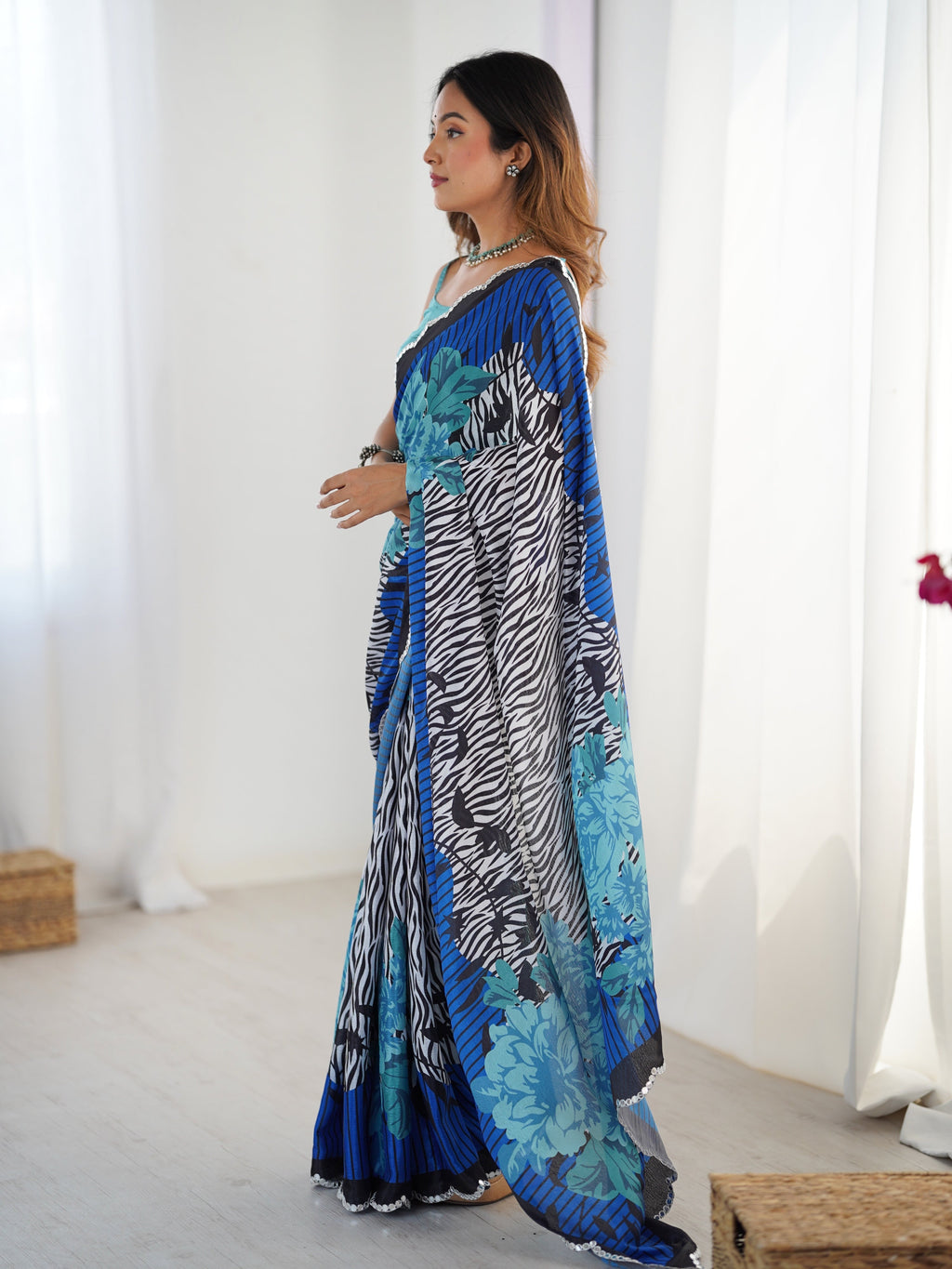 Jyoti Fashion Women's Multicolor Chinon Digital Printed Designer Saree with Blouse | Grocsy