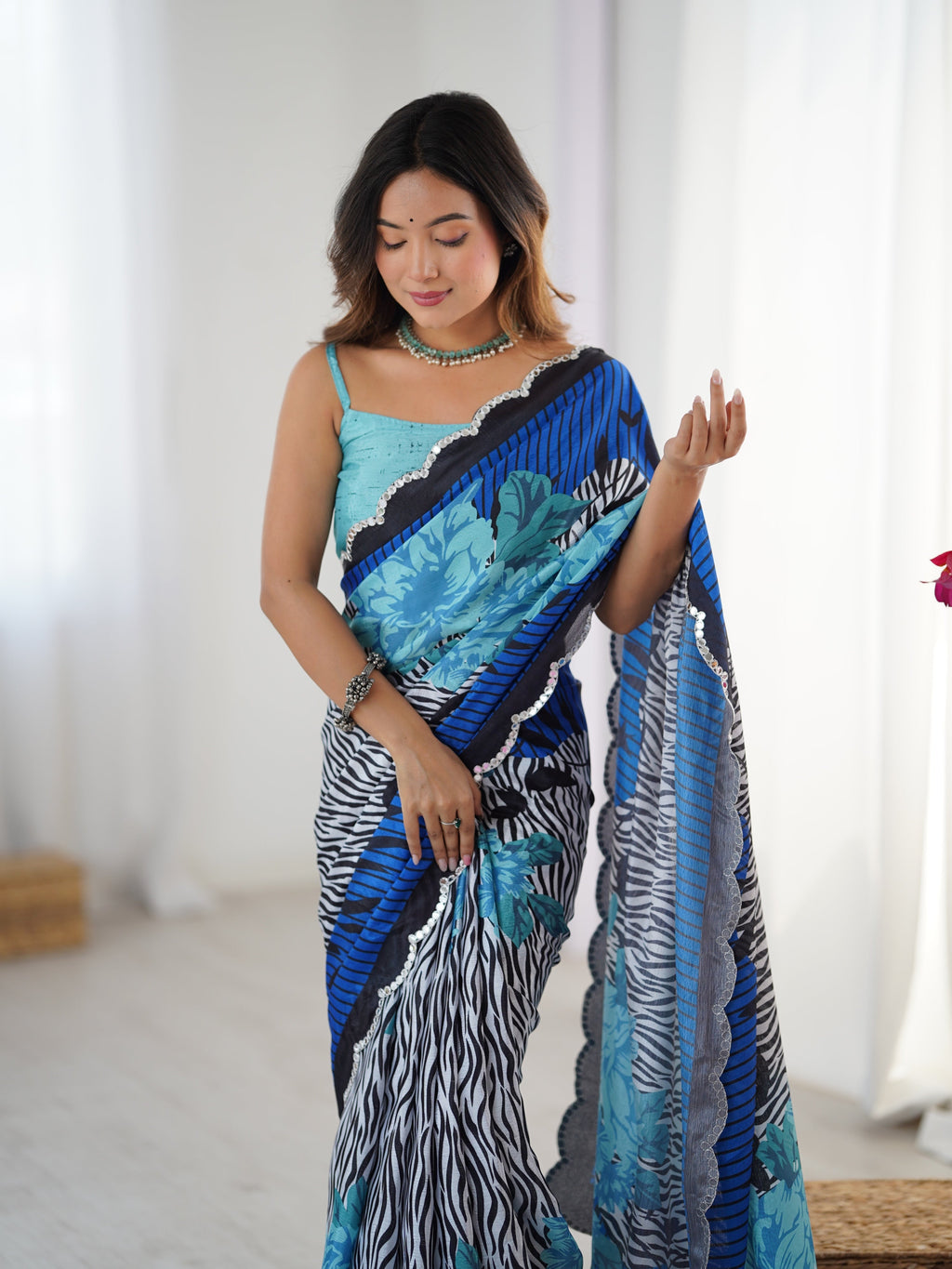 Jyoti Fashion Women's Multicolor Chinon Digital Printed Designer Saree with Blouse | Grocsy
