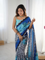 Jyoti Fashion Women's Multicolor Chinon Digital Printed Designer Saree with Blouse | Grocsy
