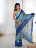 Jyoti Fashion Women's Multicolor Chinon Digital Printed Designer Saree with Blouse | Grocsy