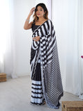 Jyoti Fashion Women's Black Chinon Digital Printed Designer Saree with Blouse | Grocsy