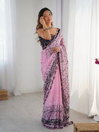 Jyoti Fashion Women's Pink Chinon Digital Printed Designer Saree with Blouse | Grocsy