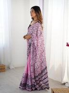 Jyoti Fashion Women's Pink Chinon Digital Printed Designer Saree with Blouse | Grocsy