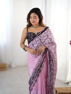 Jyoti Fashion Women's Pink Chinon Digital Printed Designer Saree with Blouse | Grocsy