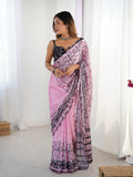 Jyoti Fashion Women's Pink Chinon Digital Printed Designer Saree with Blouse | Grocsy