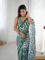 Jyoti Fashion Women's Green Chinon Digital Printed Designer Saree with Blouse | Grocsy