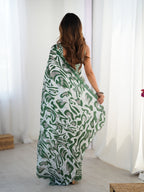 Jyoti Fashion Women's Green Chinon Digital Printed Designer Saree with Blouse | Grocsy